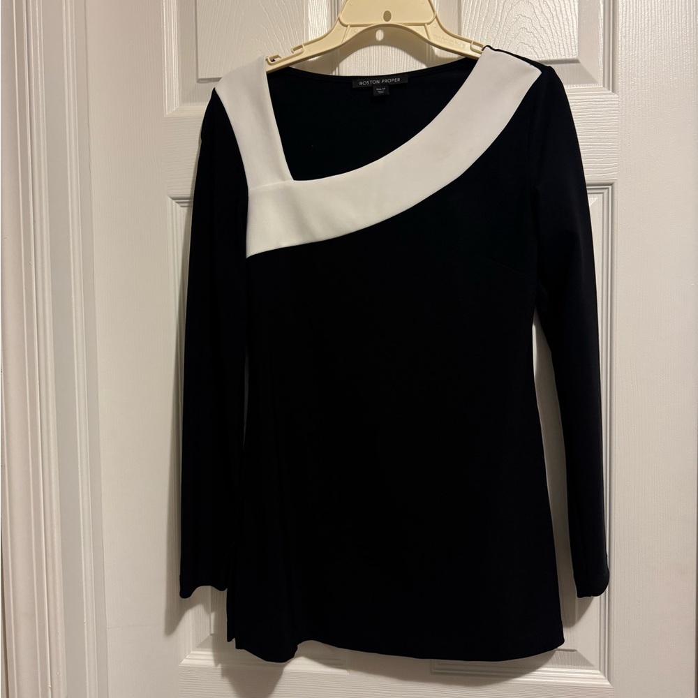 Boston Proper Travel Collection Black and Cream Women's Top